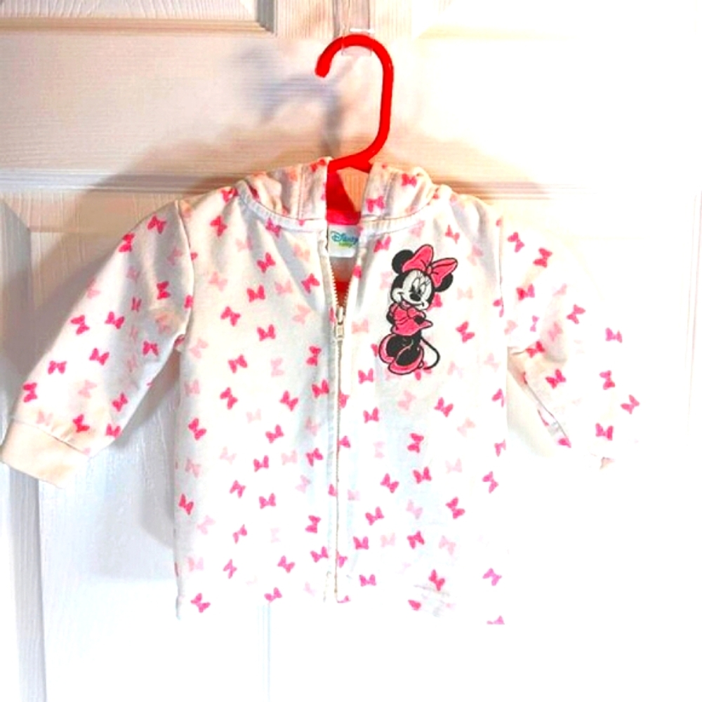 NWOT Minnie Mouse Baby Girl Size 9M Graphic Hoodie White Pink Full Zip Jacket